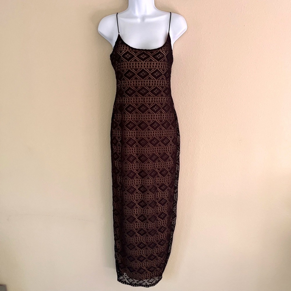 Womens Maxi Dress Small Black Lace Long Minimalist Whimsigoth Boho 90s Y2K